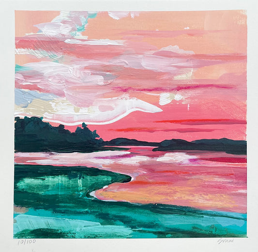 Sunni Mockingbird Original Art Landscape Painting Acrylic on Paper Dale Hollow Lake