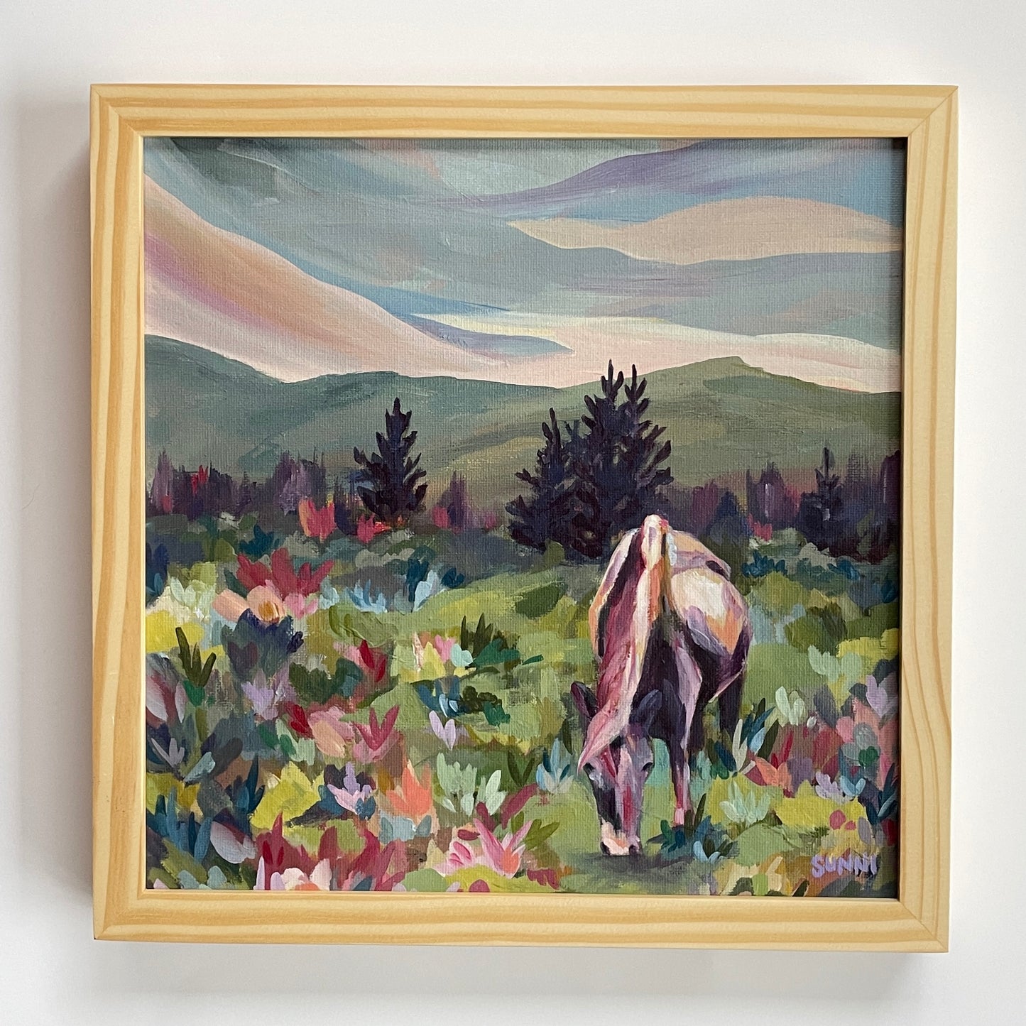 'Alpine Eden Pony' on Panel 12x12”