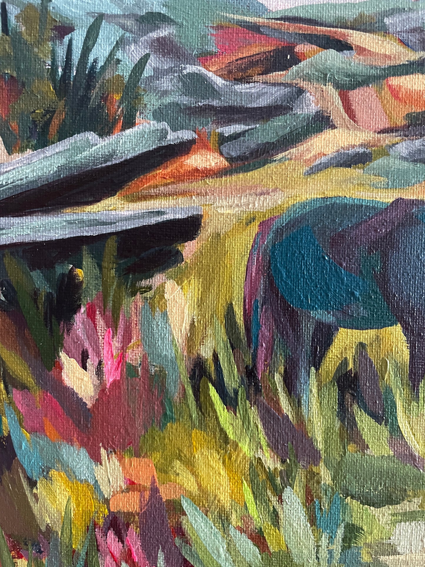 'Pony in Alpine Meadow' on Canvas 12x12”