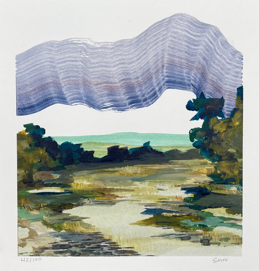 Sunni Mockingbird Original Art Landscape Painting Acrylic on Paper Sycamore Creek Tennessee