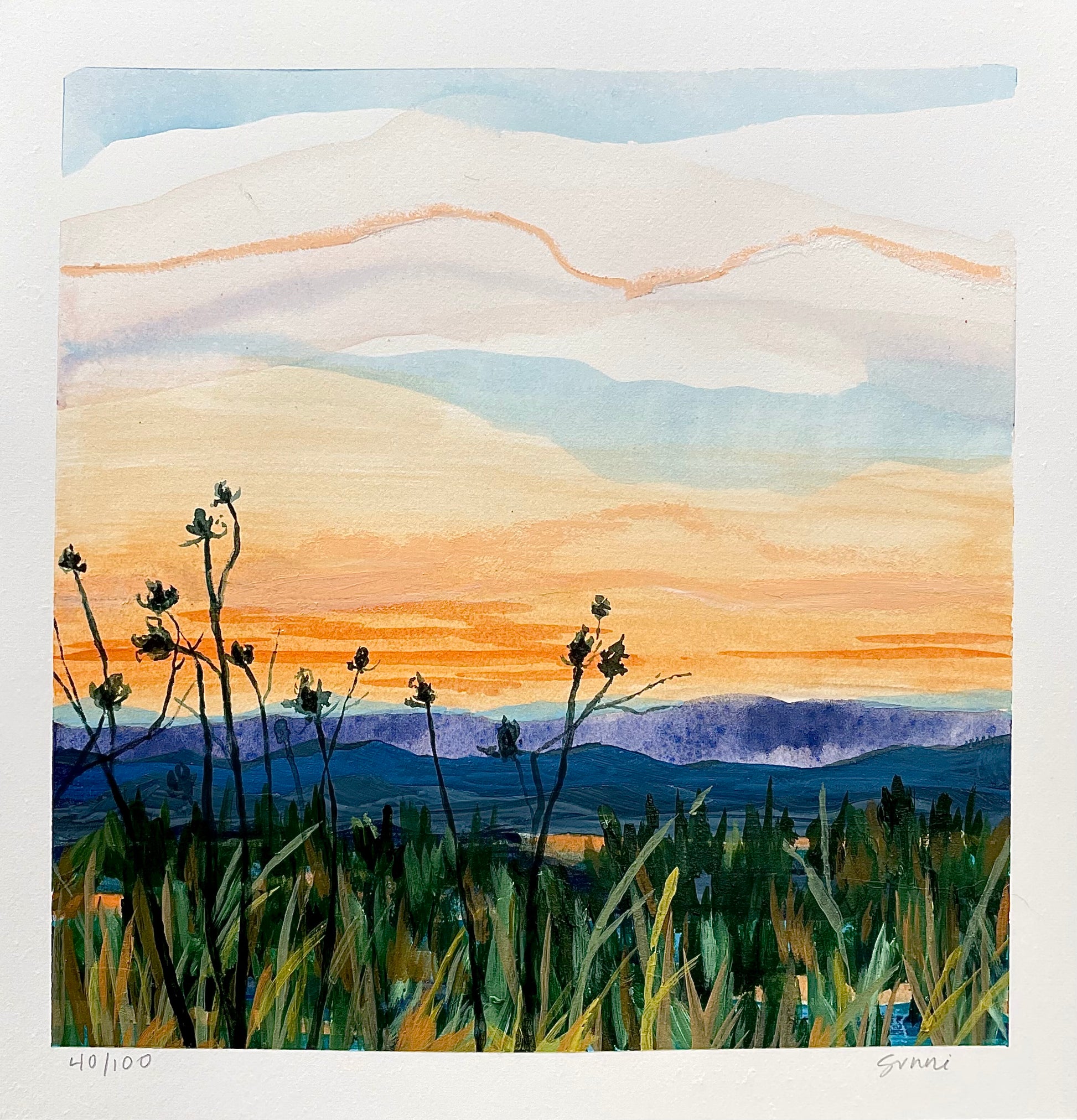 Sunni Mockingbird Original Art Landscape Painting Acrylic on Paper Max Patch Tennessee North Caroline