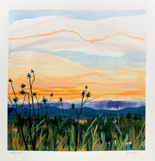 Sunni Mockingbird Original Art Landscape Painting Acrylic on Paper Max Patch Tennessee North Caroline