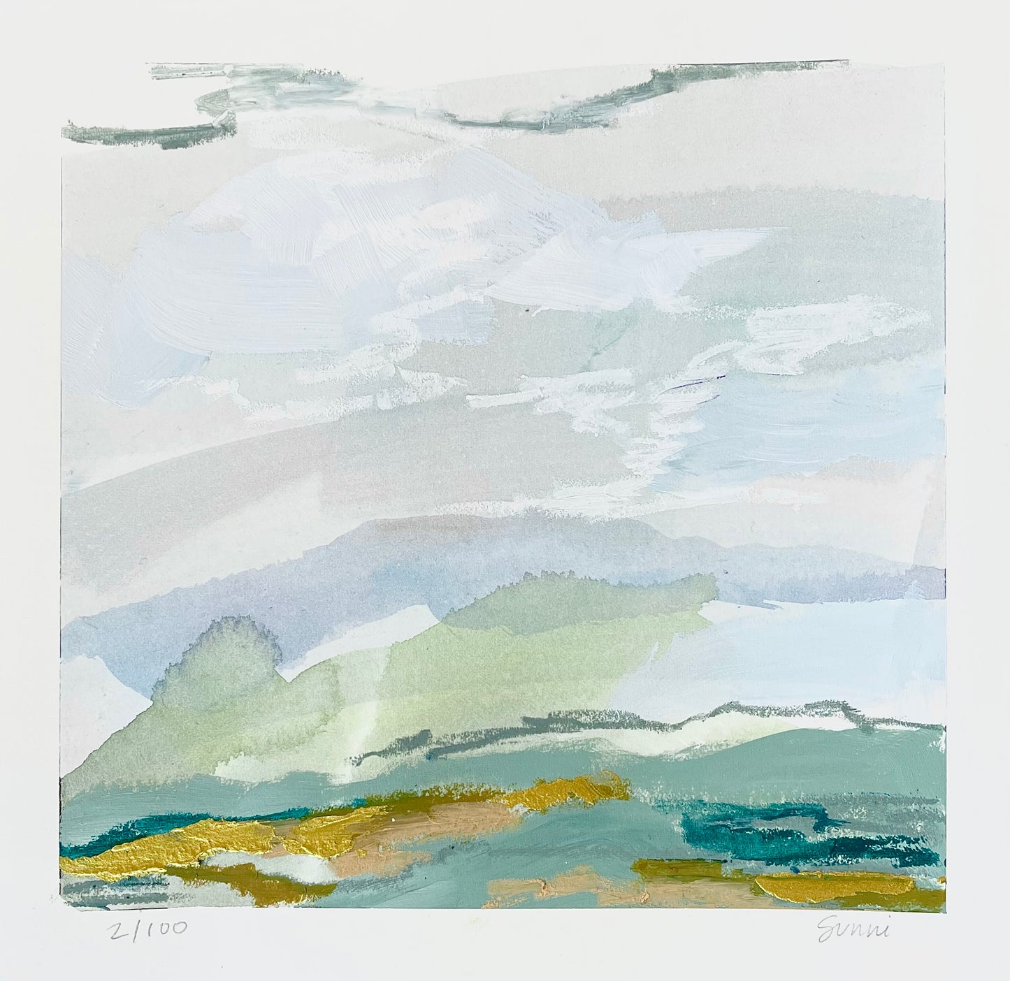 Sunni Mockingbird Original Art Landscape Painting Acrylic on Paper Foothills Overlook