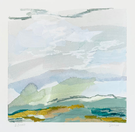 Sunni Mockingbird Original Art Landscape Painting Acrylic on Paper Foothills Overlook