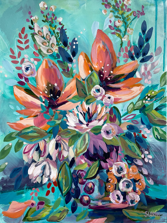 'No. 5' Floral on Canvas 18x24"