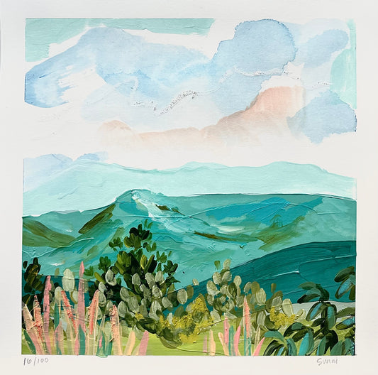 Sunni Mockingbird Original Art Landscape Painting Acrylic on Paper Montreat