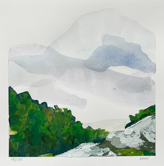 Sunni Mockingbird Original Art Landscape Painting Acrylic on Paper Sewanee