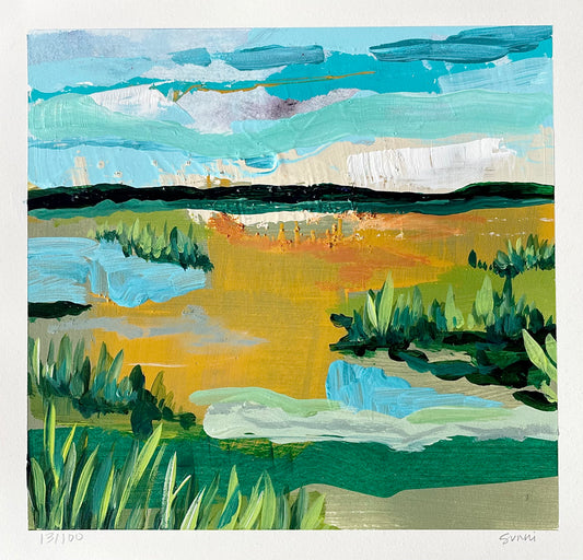 Sunni Mockingbird Original Art Landscape Painting Acrylic on Paper Big South Fork