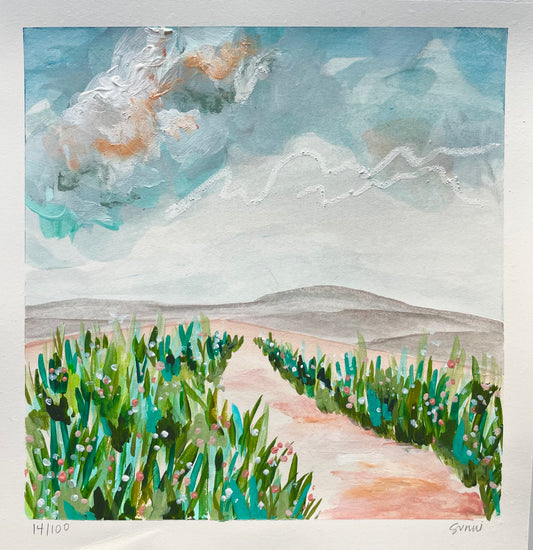 Sunni Mockingbird Original Art Landscape Painting Acrylic on Paper Sam Knob